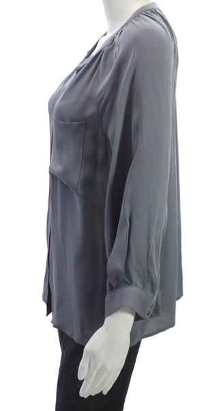 Joie Womens Silk V-Neck Tunic Blouse Gray Button Long Sleeve Size XS
