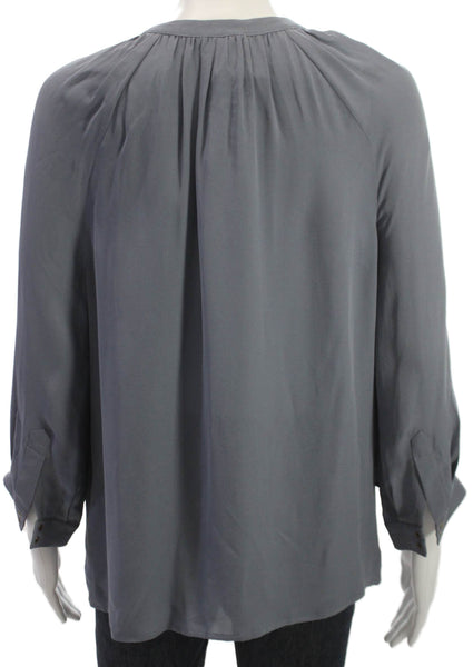 Joie Womens Silk V-Neck Tunic Blouse Gray Button Long Sleeve Size XS