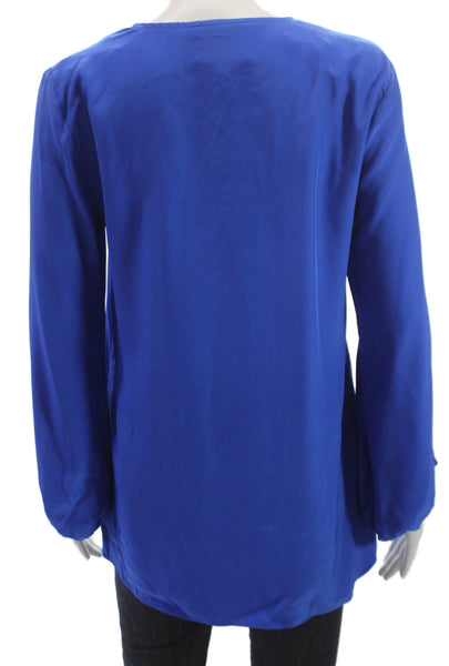 Drew Women Silk V-Neck Tunic Blouse Long Sleeve Blue Size S
