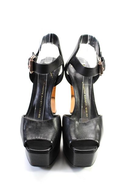 Giuseppe Zanotti Design Womens Leather Platform Ankle Strap Heels Black Size 7.5