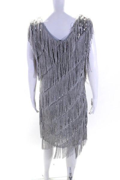 Sophy Curson Womens Metallic Sequin Tassel Trim Sleeveless Dress Silver Size 10