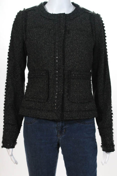 Rebecca Taylor Black Embellished Crew Neck Snap Front Jacket Size 6