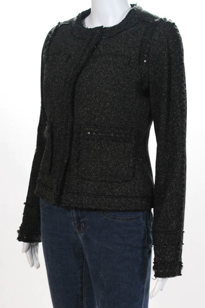 Rebecca Taylor Black Embellished Crew Neck Snap Front Jacket Size 6
