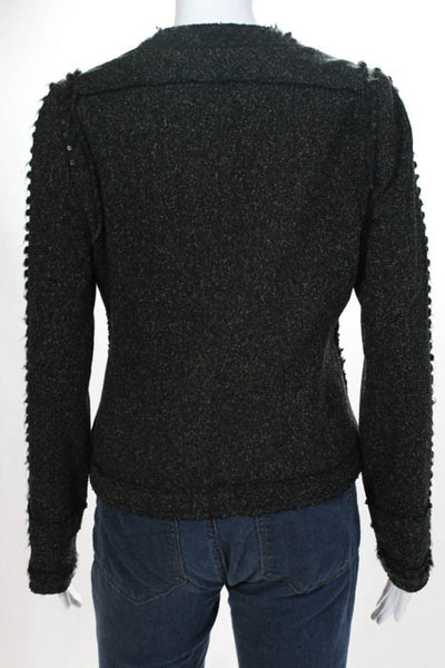 Rebecca Taylor Black Embellished Crew Neck Snap Front Jacket Size 6