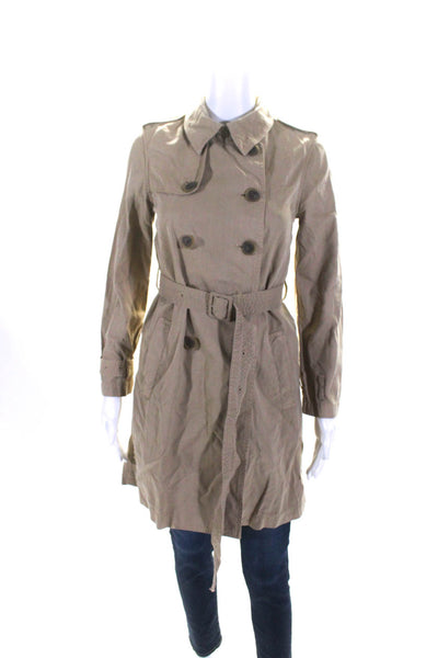 J Crew Womens Herringbone Twill Belted Trench Coat Jacket Beige Size 2 Petite