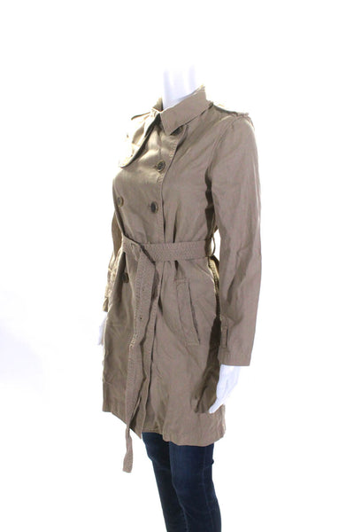 J Crew Womens Herringbone Twill Belted Trench Coat Jacket Beige Size 2 Petite