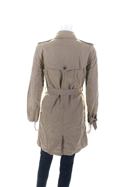 J Crew Womens Herringbone Twill Belted Trench Coat Jacket Beige Size 2 Petite