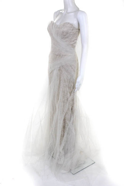 Rafael Cennamo White Couture  Beige White Silk Lace Mesh Overlay Strapless Brida