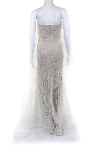 Rafael Cennamo White Couture  Beige White Silk Lace Mesh Overlay Strapless Brida