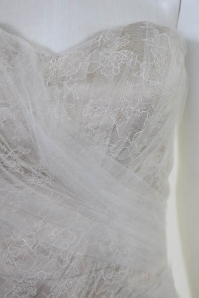 Rafael Cennamo White Couture  Beige White Silk Lace Mesh Overlay Strapless Brida
