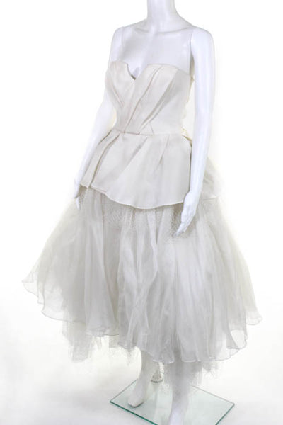 Rafael Cennamo White Couture  Ivory White Strapless Sweetheart Mesh Netted Brida