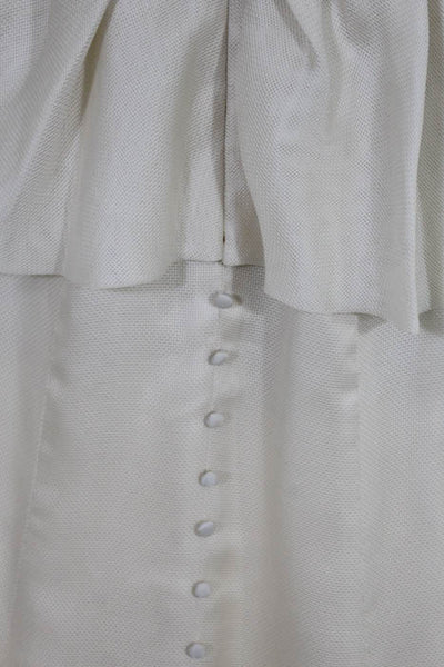 Rafael Cennamo White Couture  Beige Strapless Pleated Peplum Bridal Gown Size 4