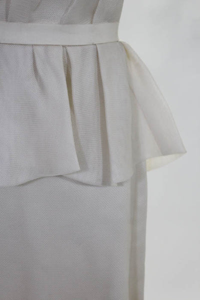 Rafael Cennamo White Couture  Beige Strapless Pleated Peplum Bridal Gown Size 4