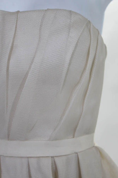 Rafael Cennamo White Couture  Beige Strapless Pleated Peplum Bridal Gown Size 4