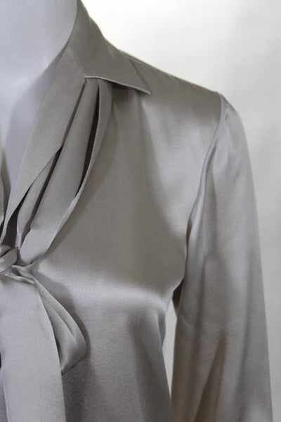 Ralph Lauren Black Label Gray Silk Long Sleeve Button Down Blouse Size 2