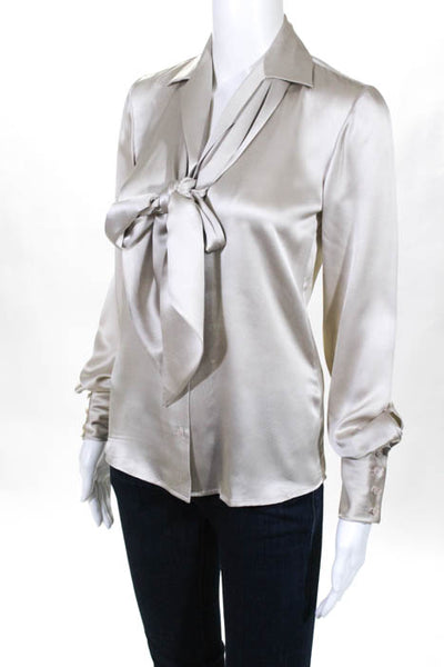 Ralph Lauren Black Label Gray Silk Long Sleeve Button Down Blouse Size 2