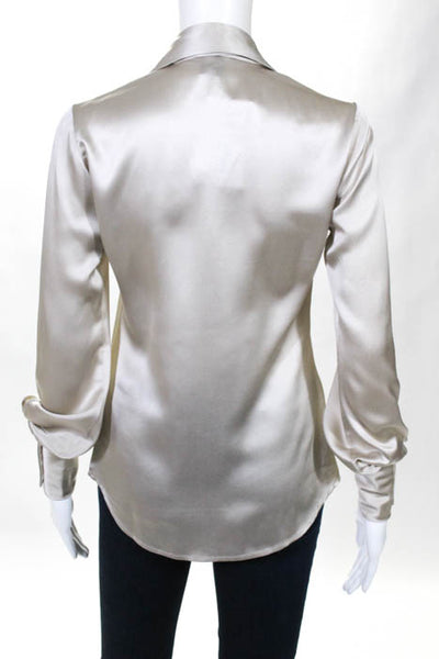 Ralph Lauren Black Label Gray Silk Long Sleeve Button Down Blouse Size 2