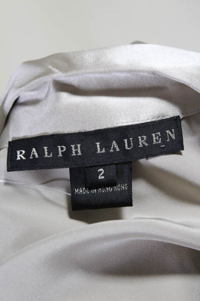 Ralph Lauren Black Label Gray Silk Long Sleeve Button Down Blouse Size 2
