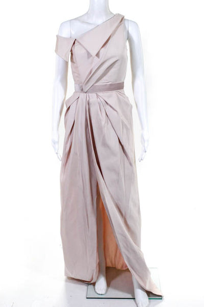 Rafael Cennamo White Couture  Light Pink Off Shoulder Velvet Contrast Slit Front