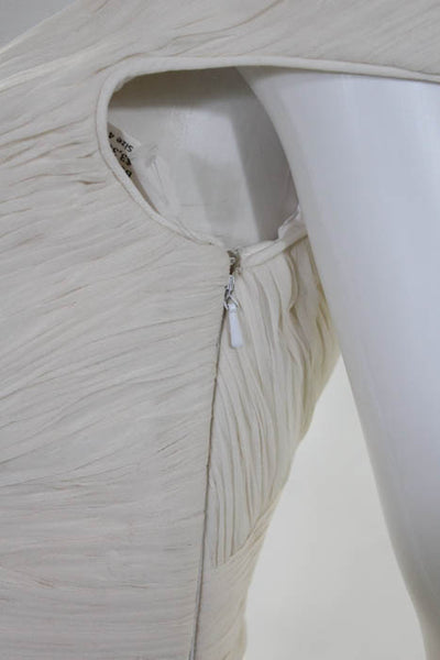 Rafael Cennamo White Couture  Ivory Silk Short Sleeve Pleated V-Neck Bridal Gown