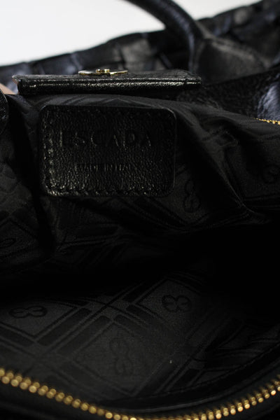 Escada Womens Woven Leather Rolled Handle Tote Handbag Black