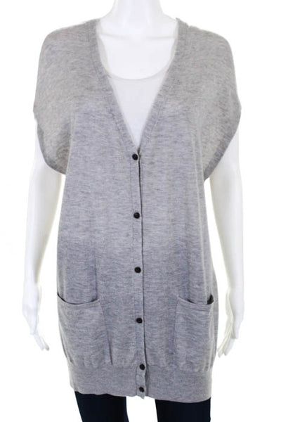 Demylee Gray Cashmere Sleeveless Button Down Cardigan Sweater Size Large New