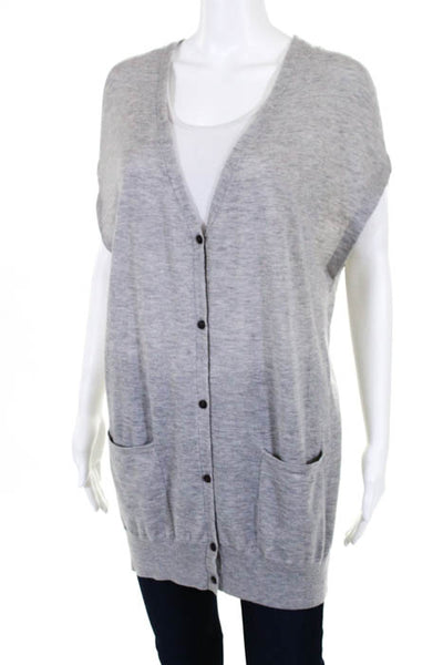 Demylee Gray Cashmere Sleeveless Button Down Cardigan Sweater Size Large New