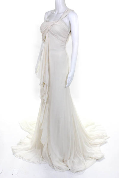 Rafael Cennamo White Couture  Ivory One Shoulder Beaded Draped Abigayle Bridal G