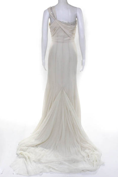 Rafael Cennamo White Couture  Ivory One Shoulder Beaded Draped Abigayle Bridal G