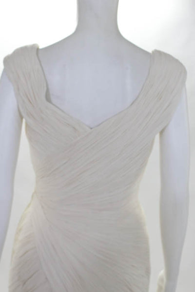 Rafael Cennamo White Couture Ivory Silk Sleeveless V-Neck Pleated Mermaid Bridal