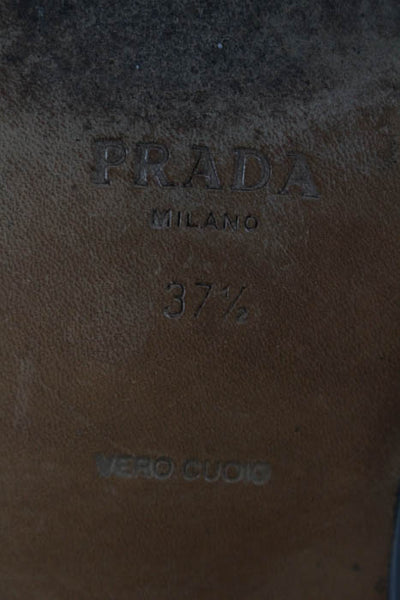 Prada Black Brown Leather Round Toe Loafers Size IT 37.5 7.5