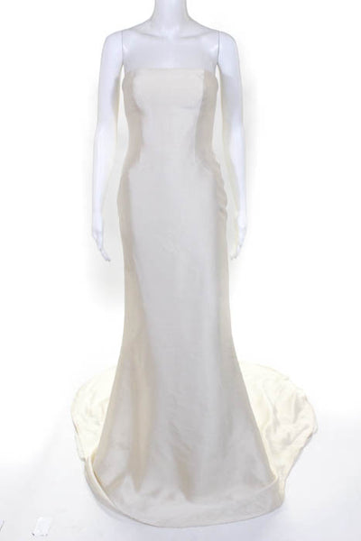 Rafael Cennamo White Couture Ivory Spaghetti Strap Buttoned Back Mikado Fishtail