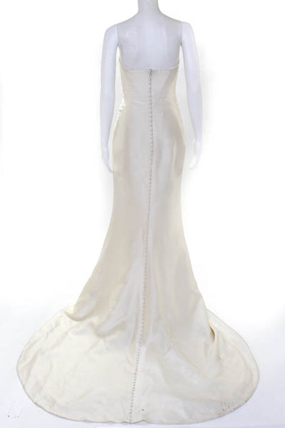 Rafael Cennamo White Couture Ivory Spaghetti Strap Buttoned Back Mikado Fishtail