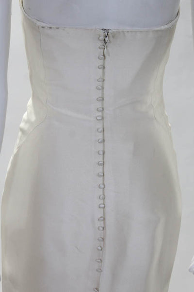 Rafael Cennamo White Couture Ivory Spaghetti Strap Buttoned Back Mikado Fishtail