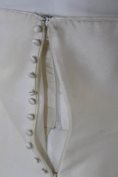 Rafael Cennamo White Couture Ivory Spaghetti Strap Buttoned Back Mikado Fishtail