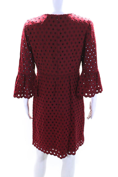 Boden Womens Eyelet Lace Scalloped Trim Long Sleeve Sheath Dress Red Size 4