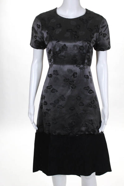 Shamask Gray Black Floral Print Short Sleeve A Line Dress Size 6 $1795 New