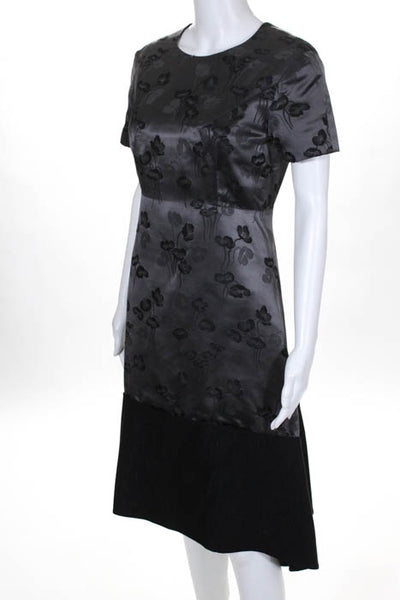 Shamask Gray Black Floral Print Short Sleeve A Line Dress Size 6 $1795 New
