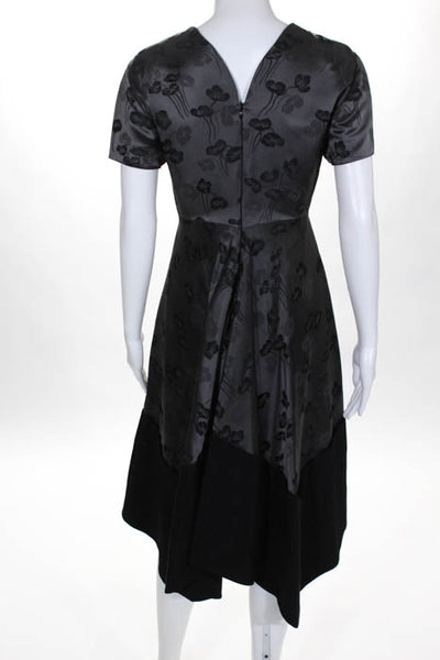 Shamask Gray Black Floral Print Short Sleeve A Line Dress Size 6 $1795 New