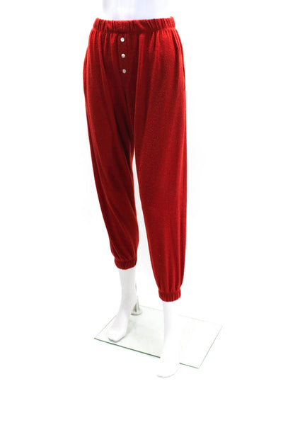 Donni Womens Elastic Waist Buttoned Loungewear Pants Red Size XS