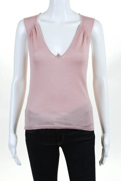Genny Light Pink Cashmere V Neck Sleeveless Sweater Top Size Small