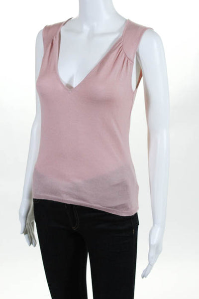 Genny Light Pink Cashmere V Neck Sleeveless Sweater Top Size Small