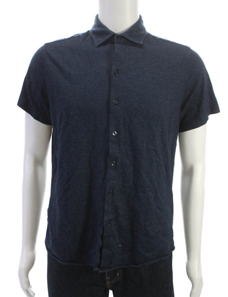 Robert Barakett Mens Polo Button Up Shirt Blue Cotton Short Sleeve Size M