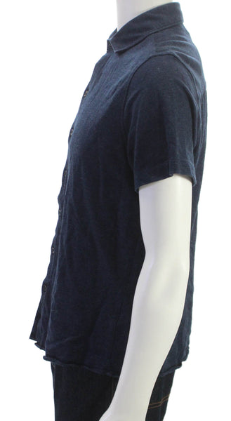 Robert Barakett Mens Polo Button Up Shirt Blue Cotton Short Sleeve Size M