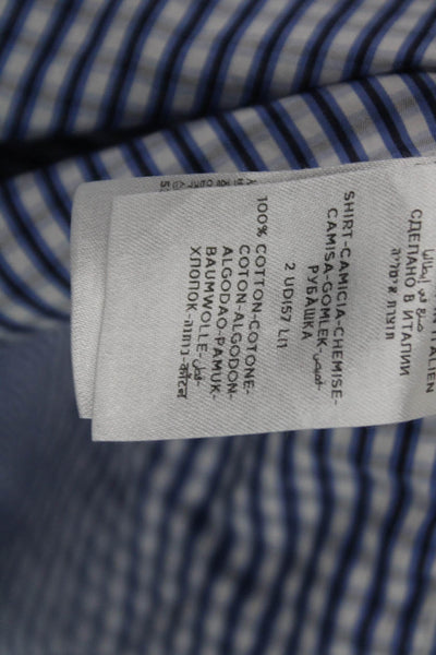 Ermenegildo Zegna Mens Button Up Cotton Check Long Sleeve Blue Shirt Size M
