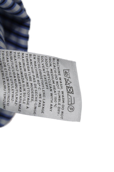 Ermenegildo Zegna Mens Button Up Cotton Check Long Sleeve Blue Shirt Size M