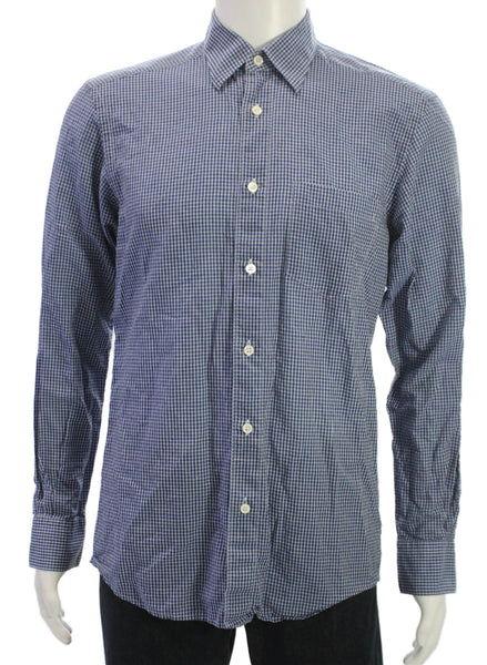 Ermenegildo Zegna Mens Button Up Collared Check Cotton Long Sleeve Blue Size M