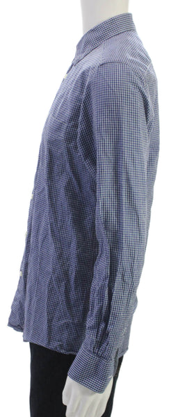 Ermenegildo Zegna Mens Button Up Collared Check Cotton Long Sleeve Blue Size M
