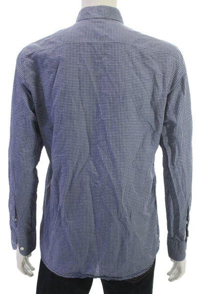 Ermenegildo Zegna Mens Button Up Collared Check Cotton Long Sleeve Blue Size M