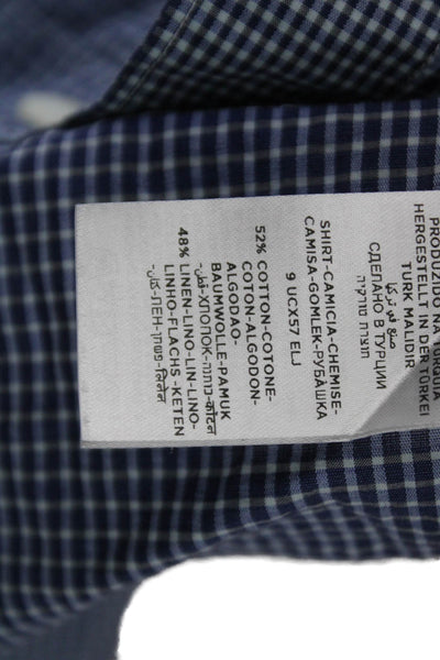 Ermenegildo Zegna Mens Button Up Collared Check Cotton Long Sleeve Blue Size M